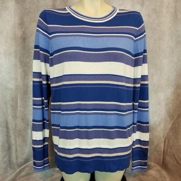 Halogen Blue Striped Casual Top Size Large - Picture 2 of 5